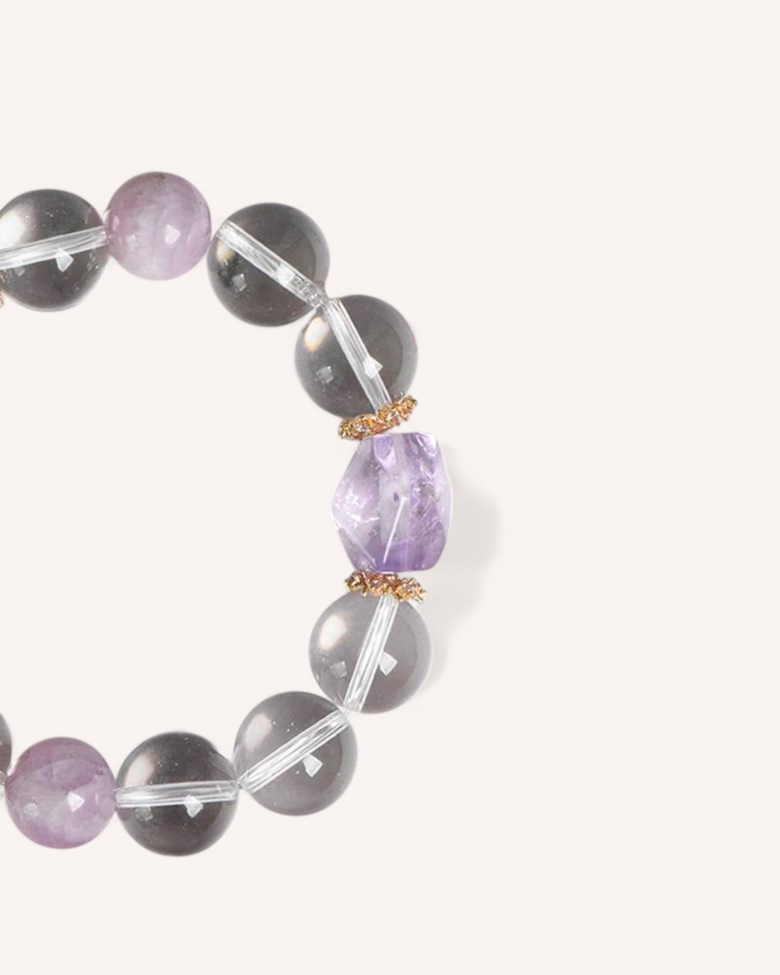 Stylish White Quartz and Amethyst Bracelet designed to cleanse negative energy, enhance intuition, and support emotional well-being.