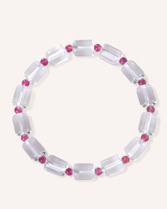 White Quartz & Red Tourmaline Crystal Bracelet designed to enhance love, emotional healing, and positive energy balance.